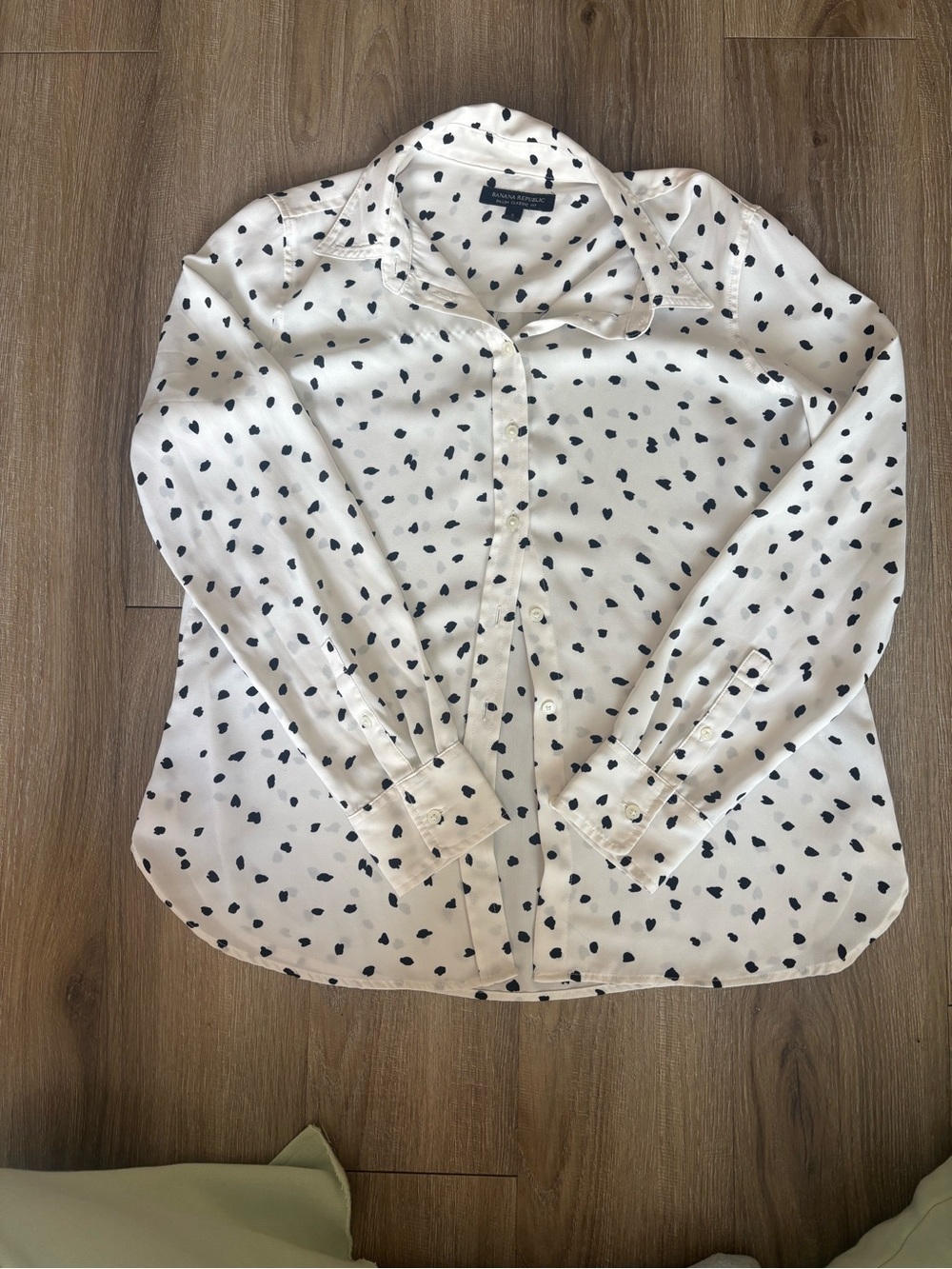 Banana Republic White Button-Up Silky Blouse with Black Dot Print - Women's Top